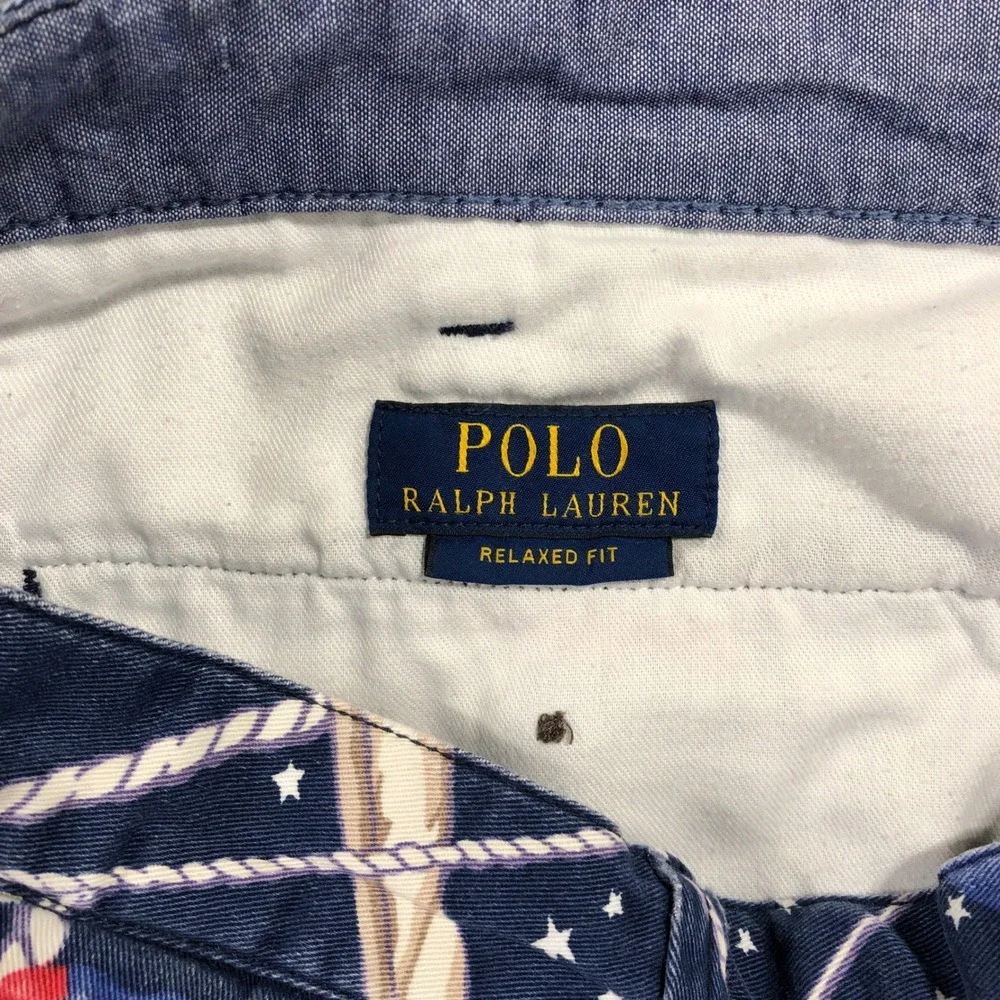 Polo Ralph‎ Lauren Shorts Mens 37 Navy Blue Nautical American Flag Relaxed Fit